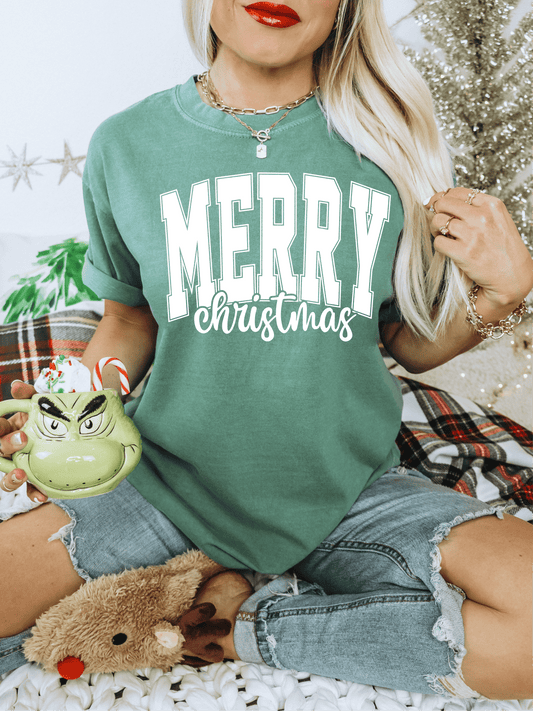 MERRY CHRISTMAS SINGLE COLOR WHITE size ADULT DTF TRANSFERPRINT TO ORDER - Do it yourself Transfers