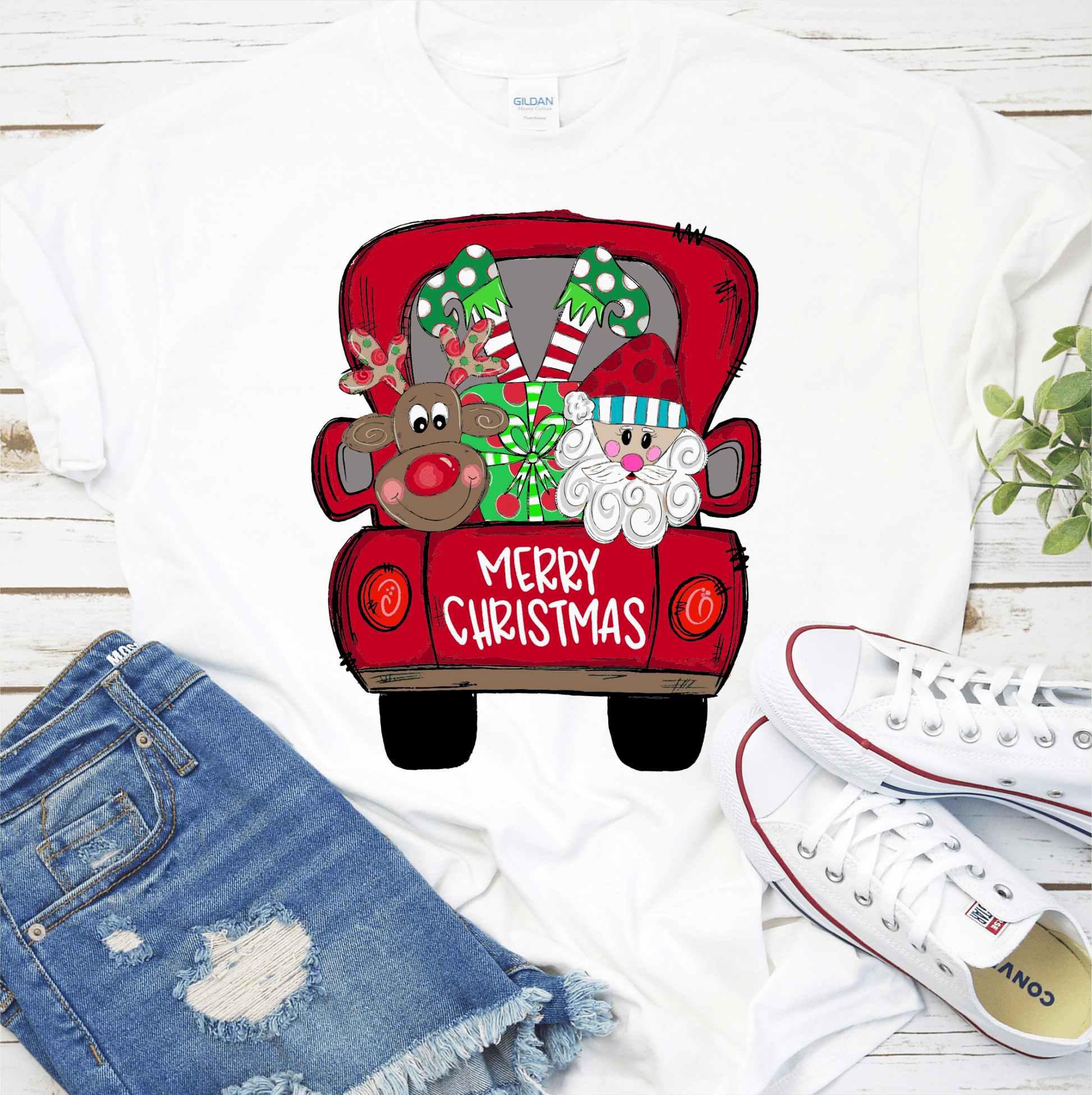 Merry Christmas Truck santa reindeer elf DTF TRANSFERPRINT TO ORDER - Do it yourself Transfers