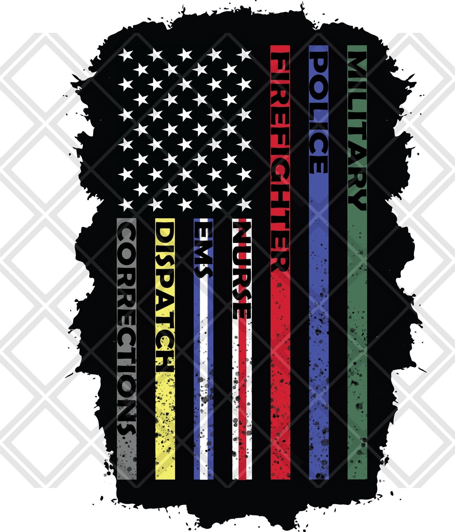 MILITARY POLICE FIREFIGHTER NURSE EMS DISPATCH FLAG DTF TRANSFERPRINT TO ORDER - Do it yourself Transfers