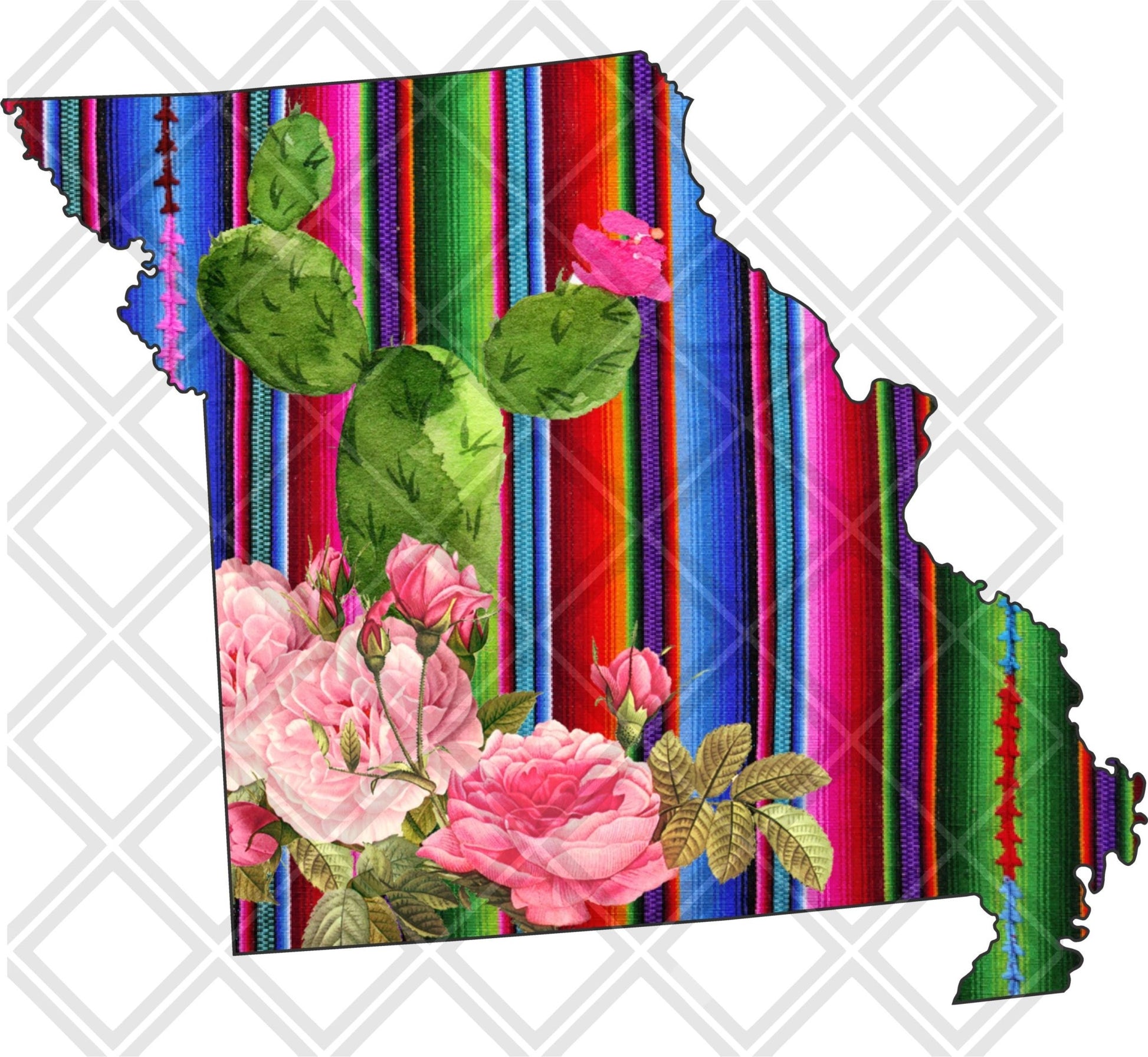 Missouri State Cactus Flowers Serape DTF TRANSFERPRINT TO ORDER - Do it yourself Transfers