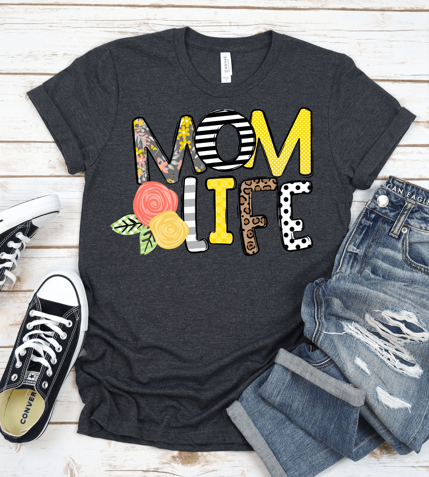 Mom Life Flowers yellow polka dot leopard DTF TRANSFERPRINT TO ORDER - Do it yourself Transfers