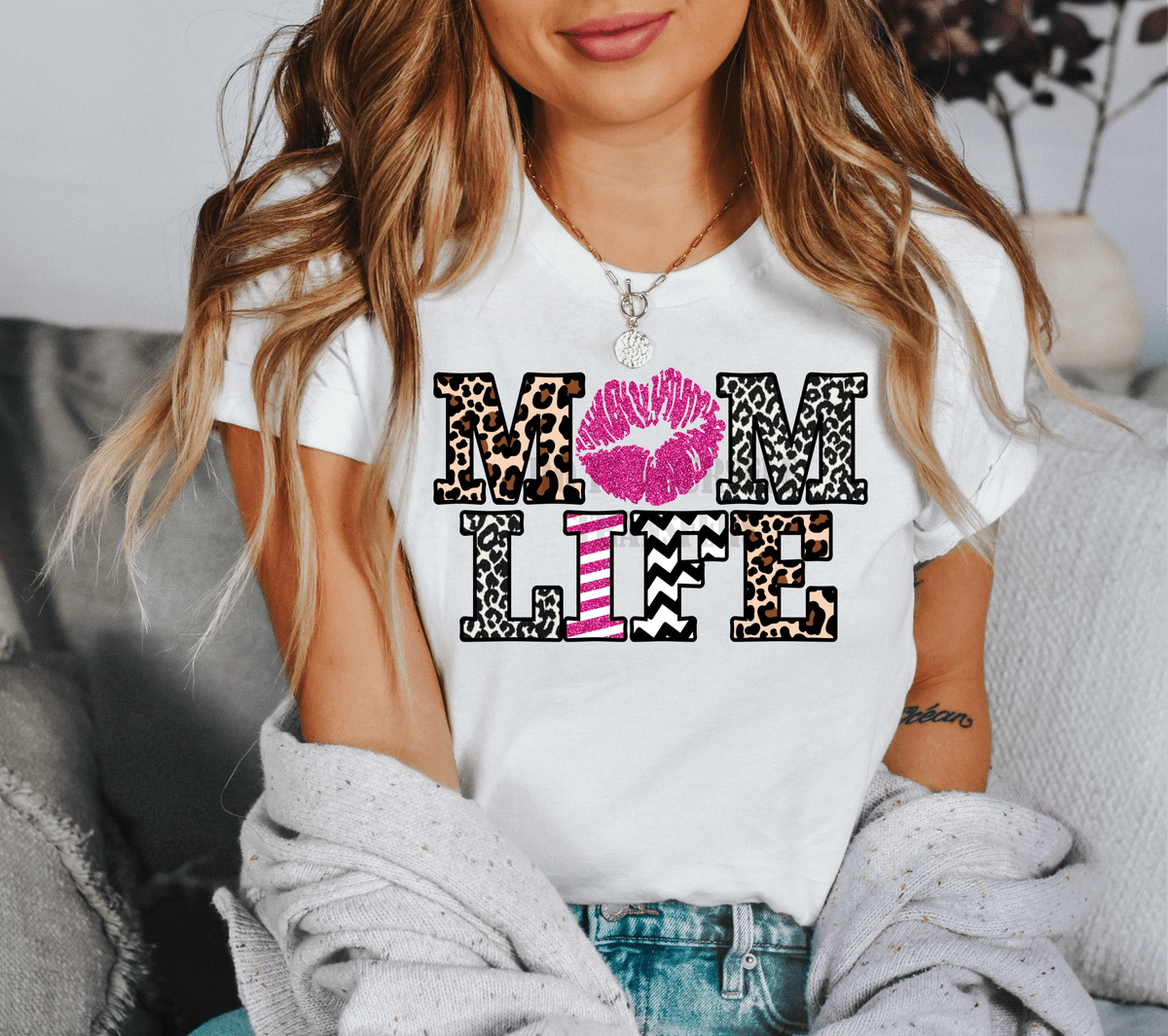 Mom life Lips leopard pink size ADULT 12. DTF TRANSFERPRINT TO ORDER - Do it yourself Transfers