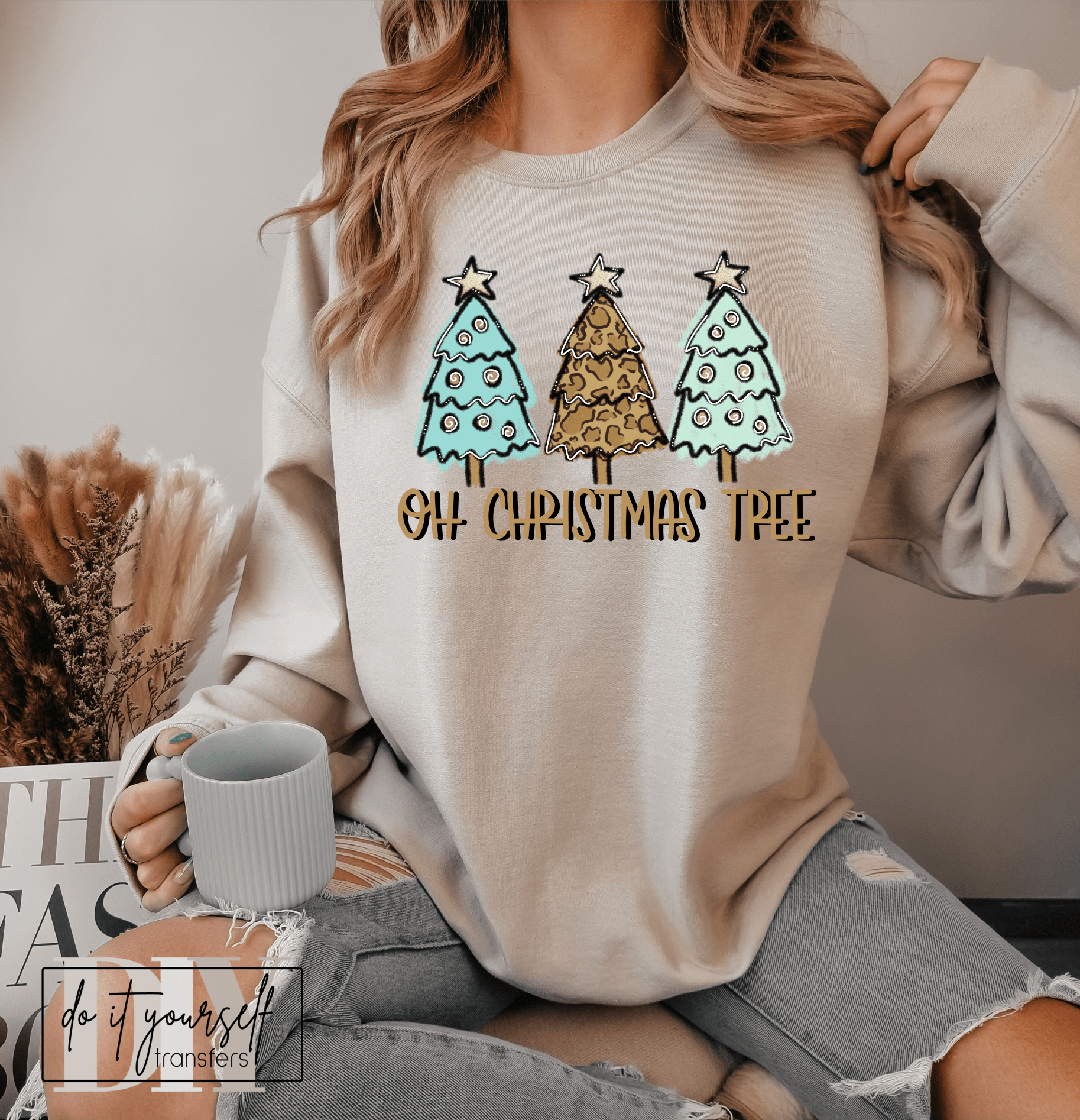 Oh Christmas Tree Leopard teal star ADULT DTF TRANSFERPRINT TO ORDER - Do it yourself Transfers