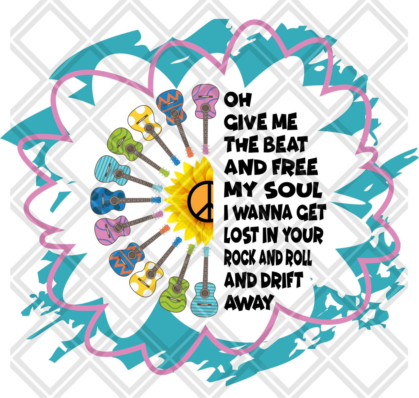 OH GIVE ME THE BEAT AND FREE YELLOW FLOWER WITH FRAME png Digital Download Instand Download - Do it yourself Transfers