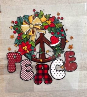 PEACE CHRISTMAS WREATH CLEAR FILM size KIDS DTF TRANSFERPRINT TO ORDER - Do it yourself Transfers