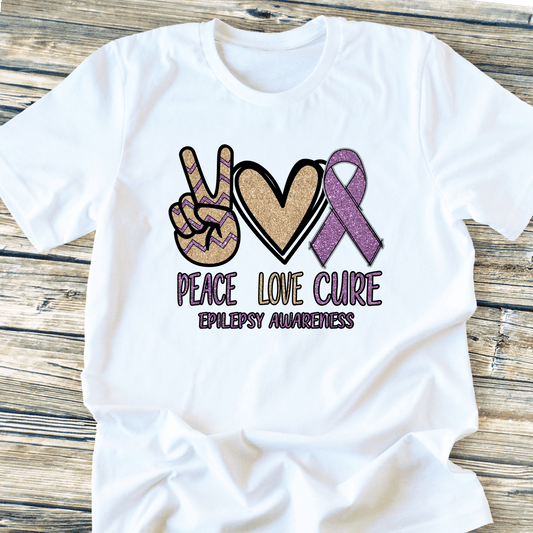 Peace love cure epilepsy awareness ribbon DTF TRANSFERPRINT TO ORDER - Do it yourself Transfers