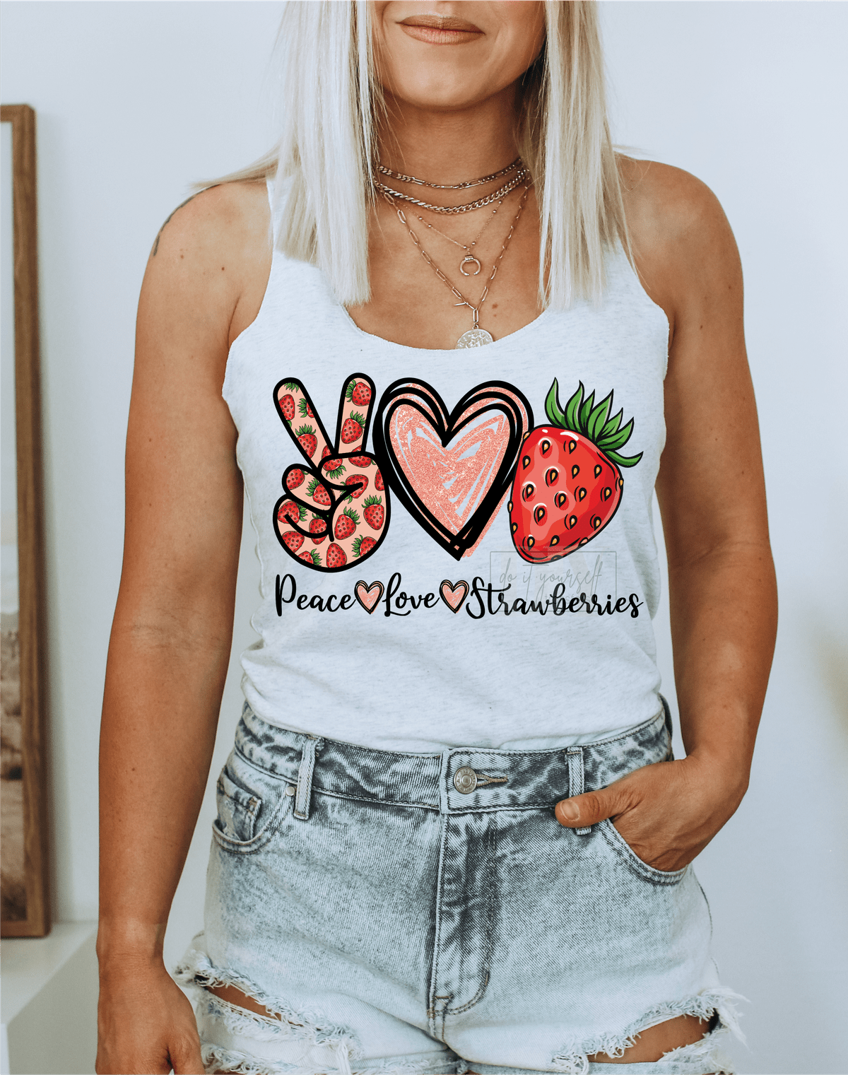 Peace Love Strawberries Summer size ADULT DTF TRANSFERPRINT TO ORDER - Do it yourself Transfers