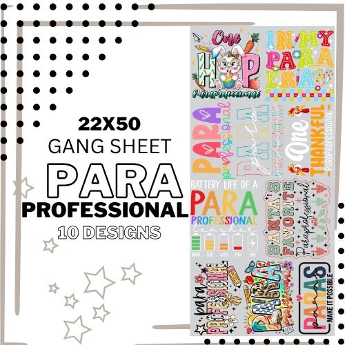 PRE - MADE GANG SHEET PARA FESSIONAL PARAFESSIONALS DTF DIRECT TO FILM transfers size 22x50 - Do it yourself Transfers