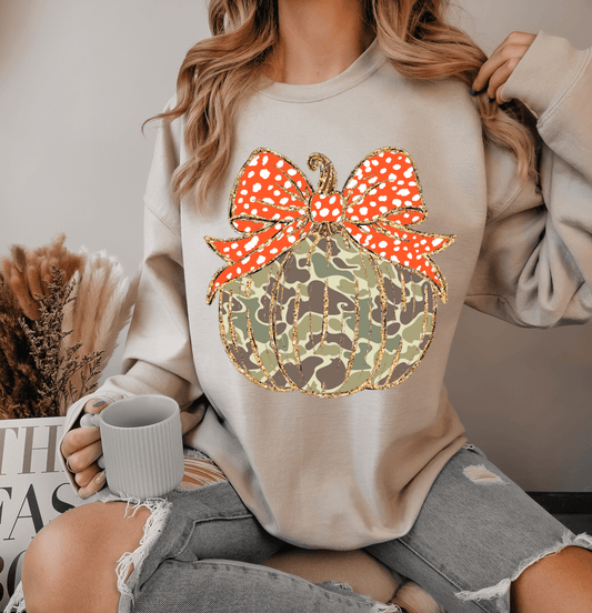 PUMPKIN BOW orange polka dot camo fall DTF size ADULT DTF TRANSFER PRINT TO ORDER - Do it yourself Transfers