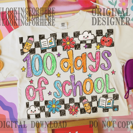 RTS 100 DAYS OF SCHOOL CRAYON DTF DIRECT TO FILM transfers KIDS 9X7 - Do it yourself Transfers