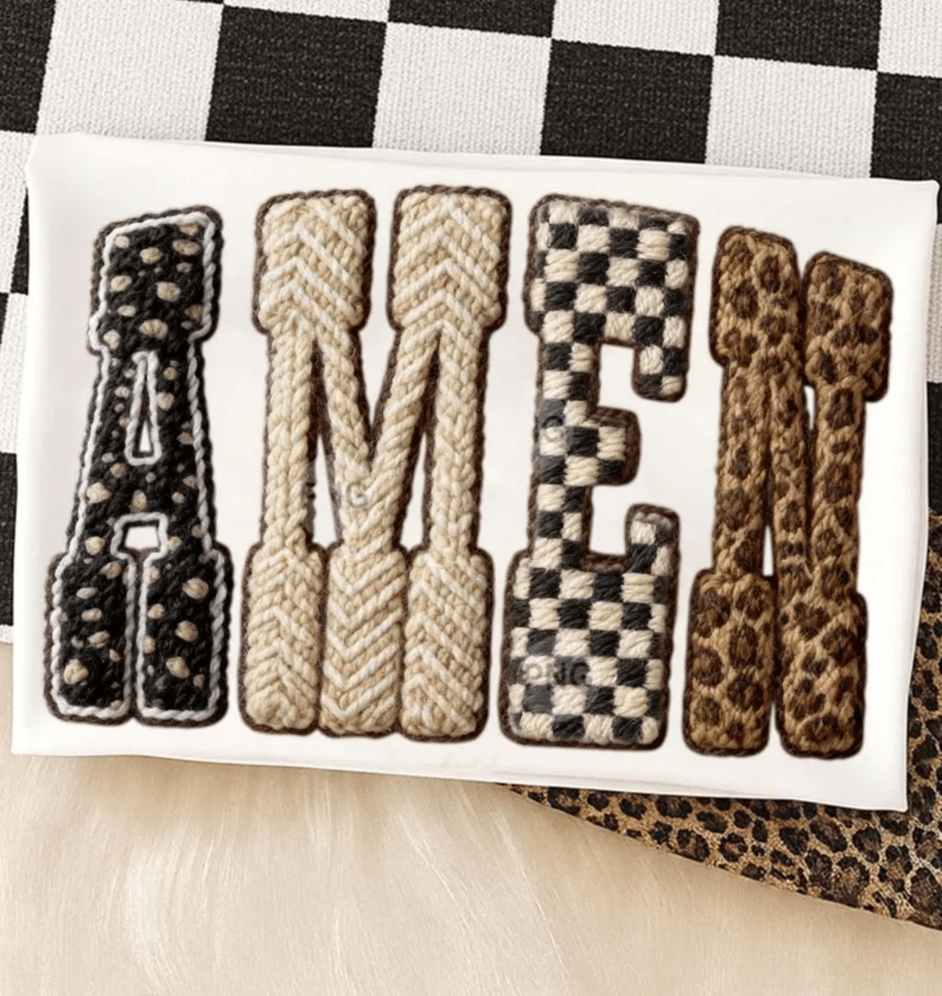 RTS AMEN CREAM CHECKER LEOPARD DTF DIRECT TO FILM transfers ADULT 9X12 - Do it yourself Transfers