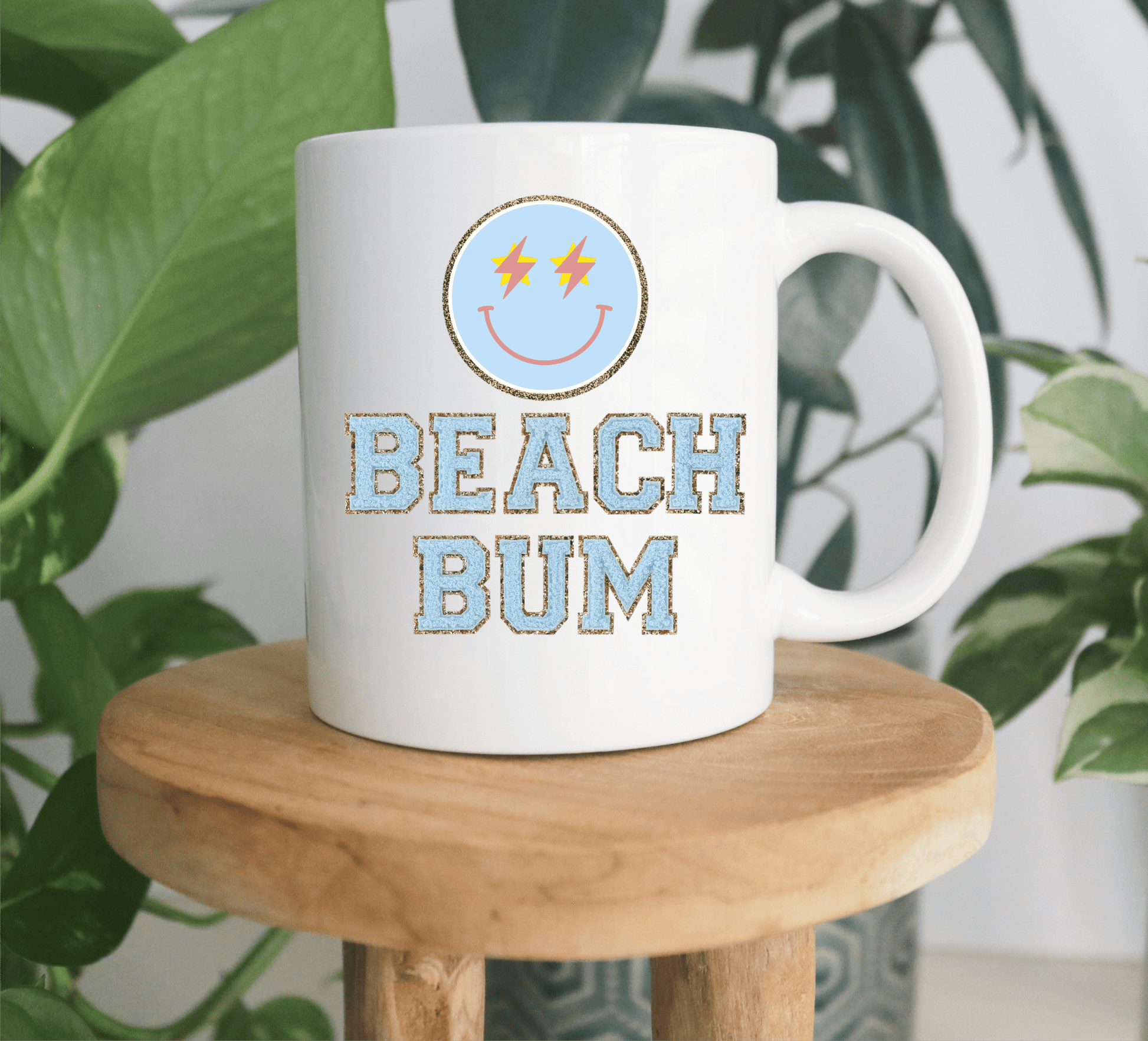 RTS BEACH BUM SMILEY FACE faux UV DTF DECAL 2x2 - Do it yourself Transfers