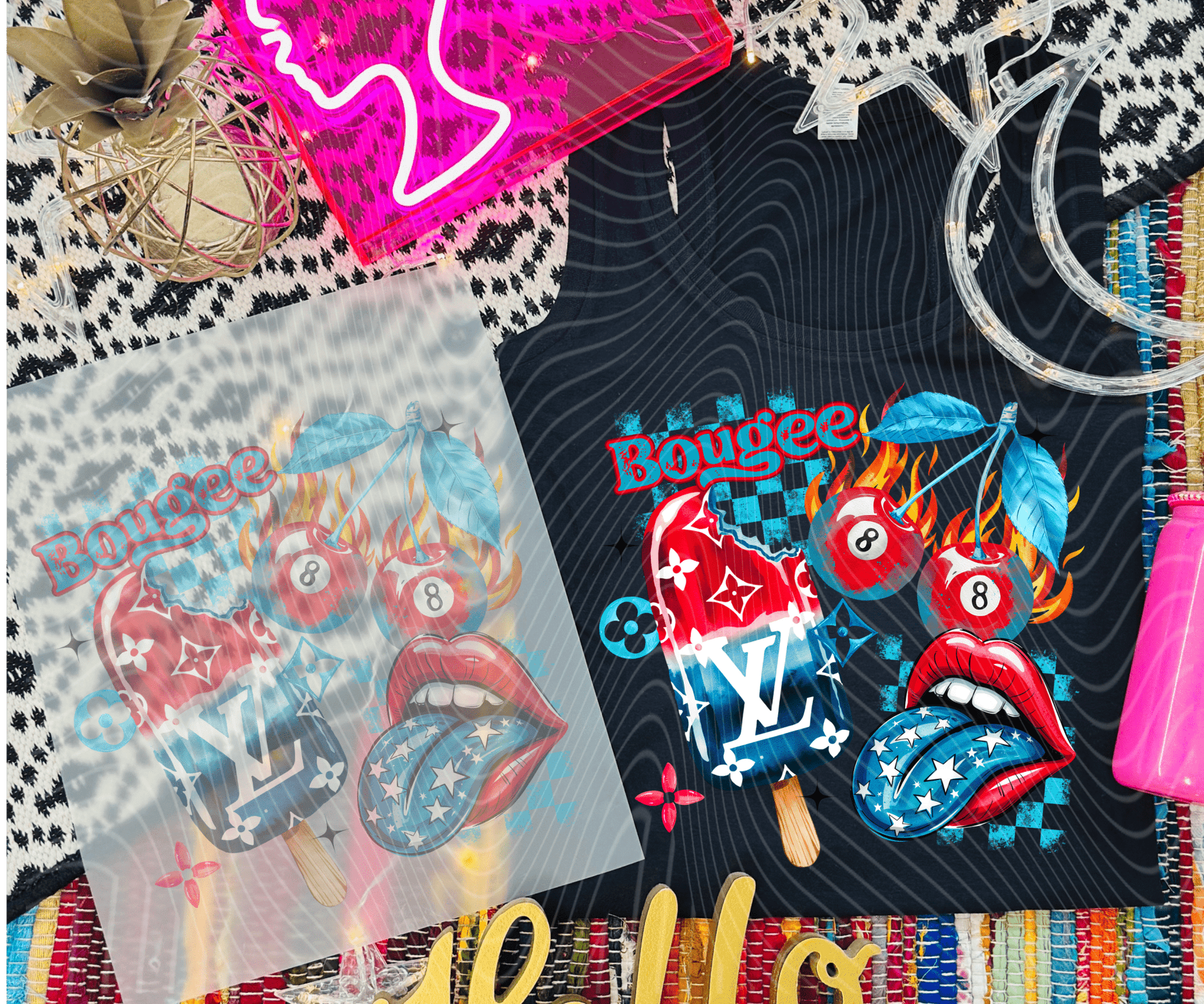 RTS BOUGEE POPISCLE TONGUE 8 BALL DTF DIRECT TO FILM transfers size ADULT 10X12 - Do it yourself Transfers