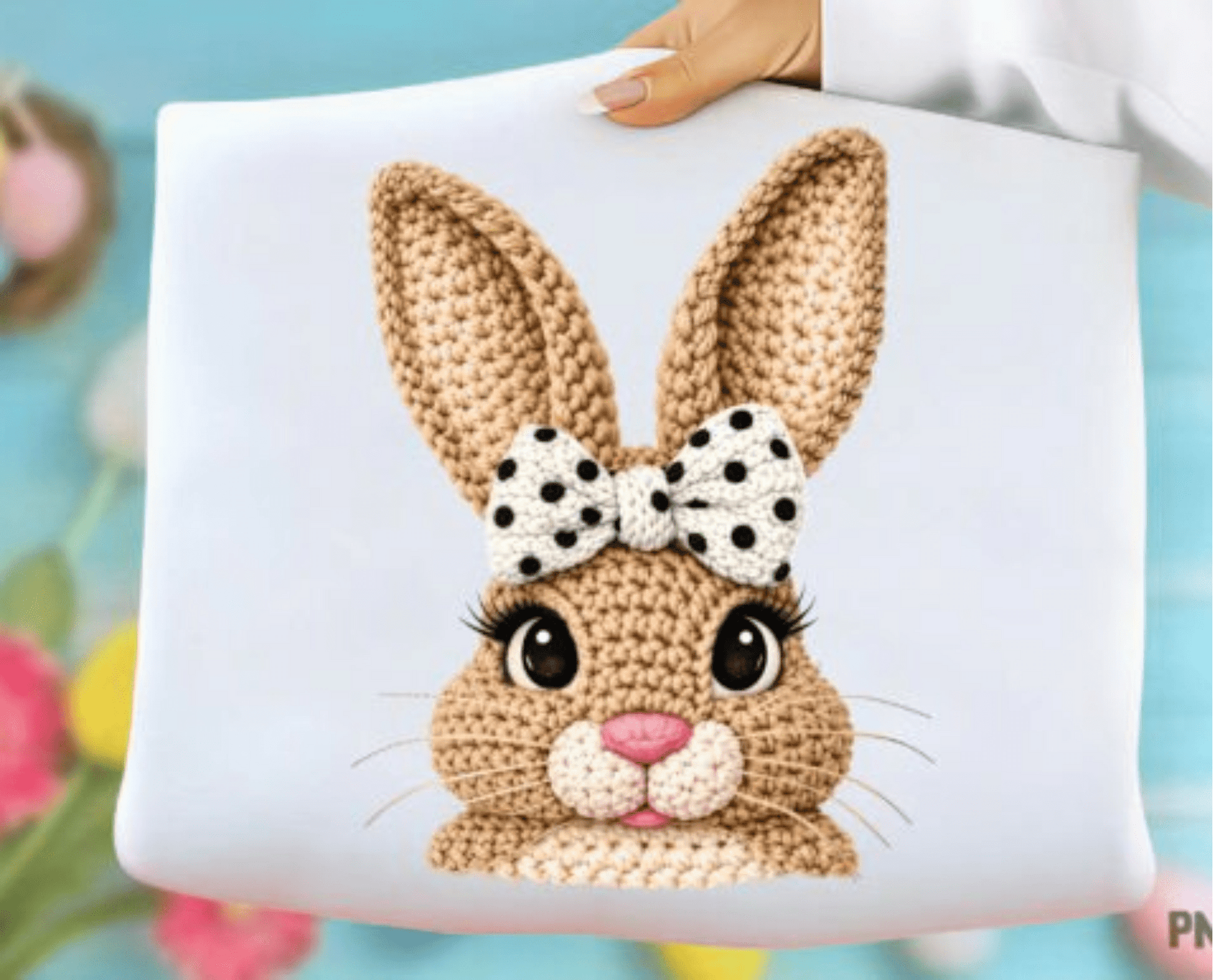 RTS BUNNY YARN POLKA DOT BOW DTF DIRECT TO FILM transfers ADULT 10X11.5 - Do it yourself Transfers