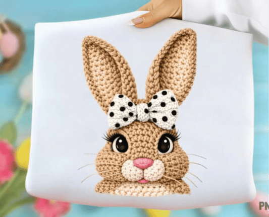 RTS BUNNY YARN POLKA DOT BOW DTF DIRECT TO FILM transfers ADULT 10X11.5 - Do it yourself Transfers