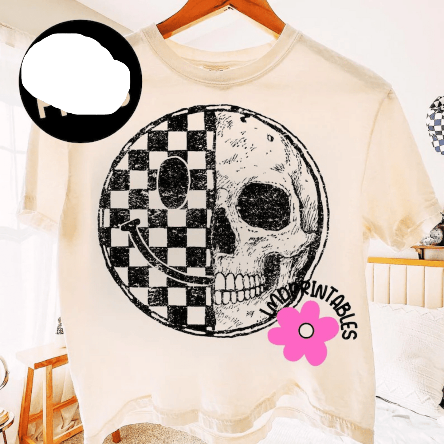 RTS CHECKER SMILEY SKULLIE SINGLE COLOR DTF DIRECT TO FILM transfers ADULT 10X11.5 - Do it yourself Transfers