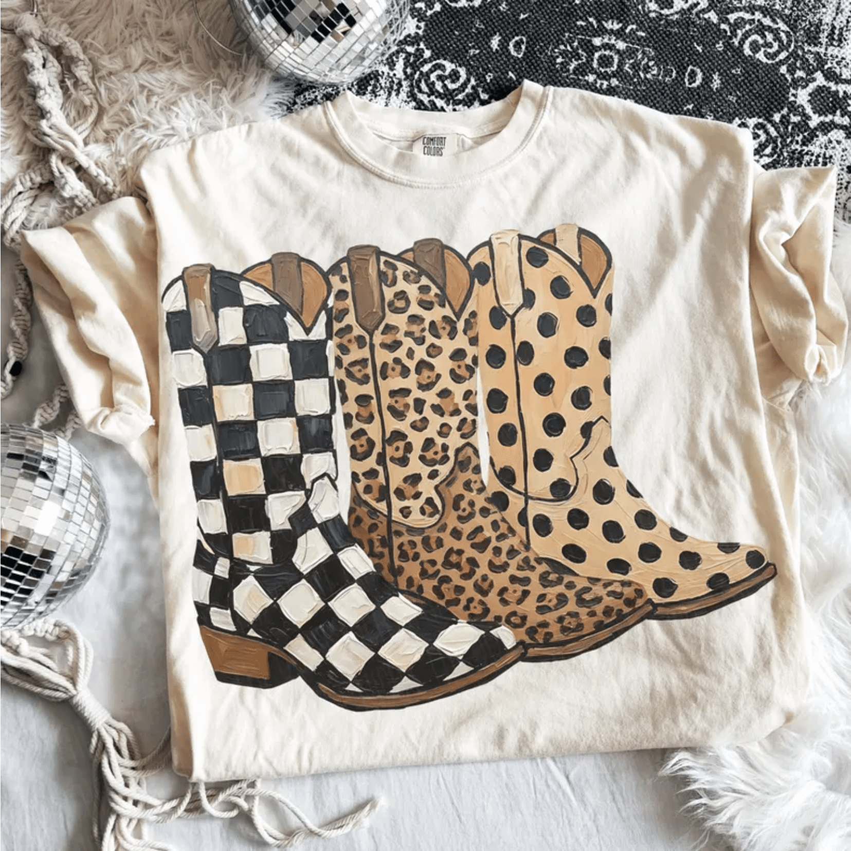 RTS COWGIRL BOOTS CHECKER LEOPARD POLKA DOT WESTERN DTF DIRECT TO FILM transfers ADULT 10X11.5 - Do it yourself Transfers