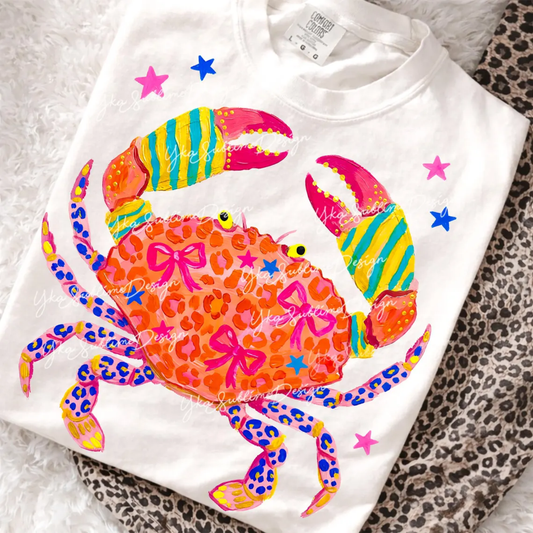 RTS CRAB MULTI COLOR LEOPARD BOWS BEACH SUMMER DTF DIRECT TO FILM transfers ADULT 10X11.5 - Do it yourself Transfers
