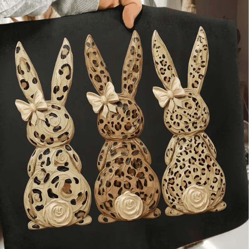 RTS EASTER 3 BUNNIES LEOPARD BOWS DTF DIRECT TO FILM transfers ADULT 10X11.5 - Do it yourself Transfers
