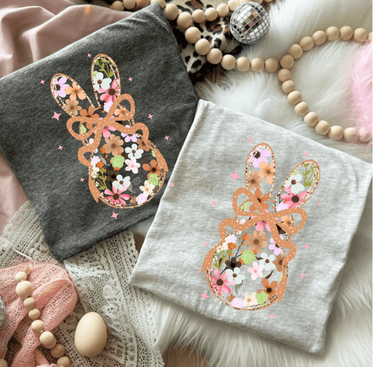 RTS EASTER BUNNY BOW FLOWERS DTF DIRECT TO FILM transfers ADULT 10X11.5 - Do it yourself Transfers