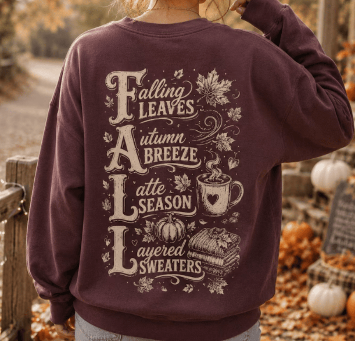 RTS FALL LEAVES BREEZE LATTE SWEATHERS DTF DIRECT TO FILM transfers ADULT 10.5X11.5 - Do it yourself Transfers