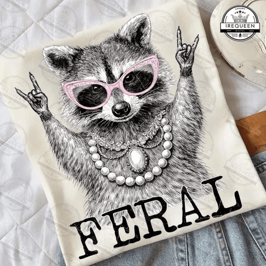 RTS FERAL RACCOON PINK GLASSES DTF DIRECT TO FILM transfers ADULT 10X11.5 - Do it yourself Transfers