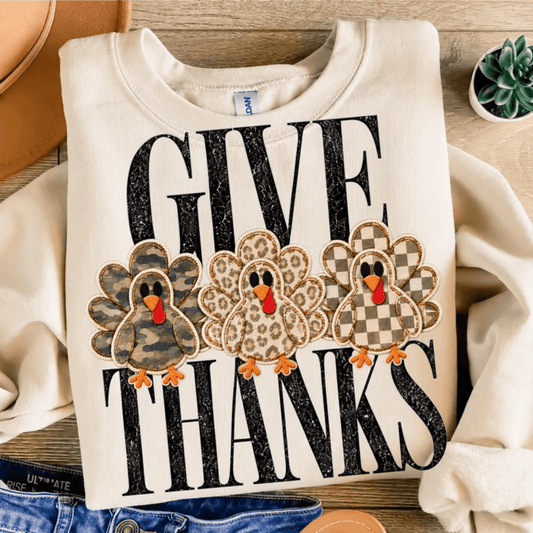 RTS GIVE THANKS TURKEYS DTF DIRECT TO FILM transfers ADULT 10.5X11.5 - Do it yourself Transfers
