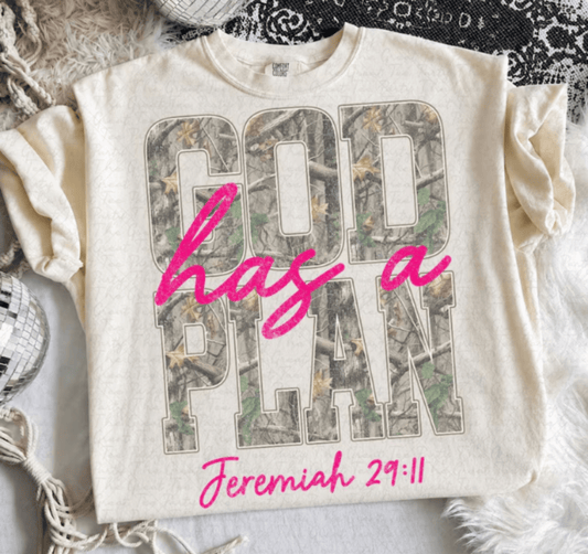 RTS GOD HAS A PLAN CAMO PINK DTF DIRECT TO FILM transfers ADULT 10.5X11.5 - Do it yourself Transfers
