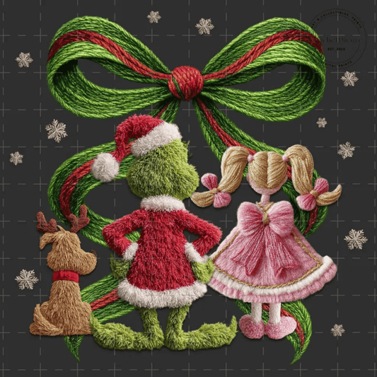 RTS GREEN MAN GIRL DOG BOW CHRISTMAS MOVIE FAUX DTF DIRECT TO FILM transfers ADULT 10X12 - Do it yourself Transfers