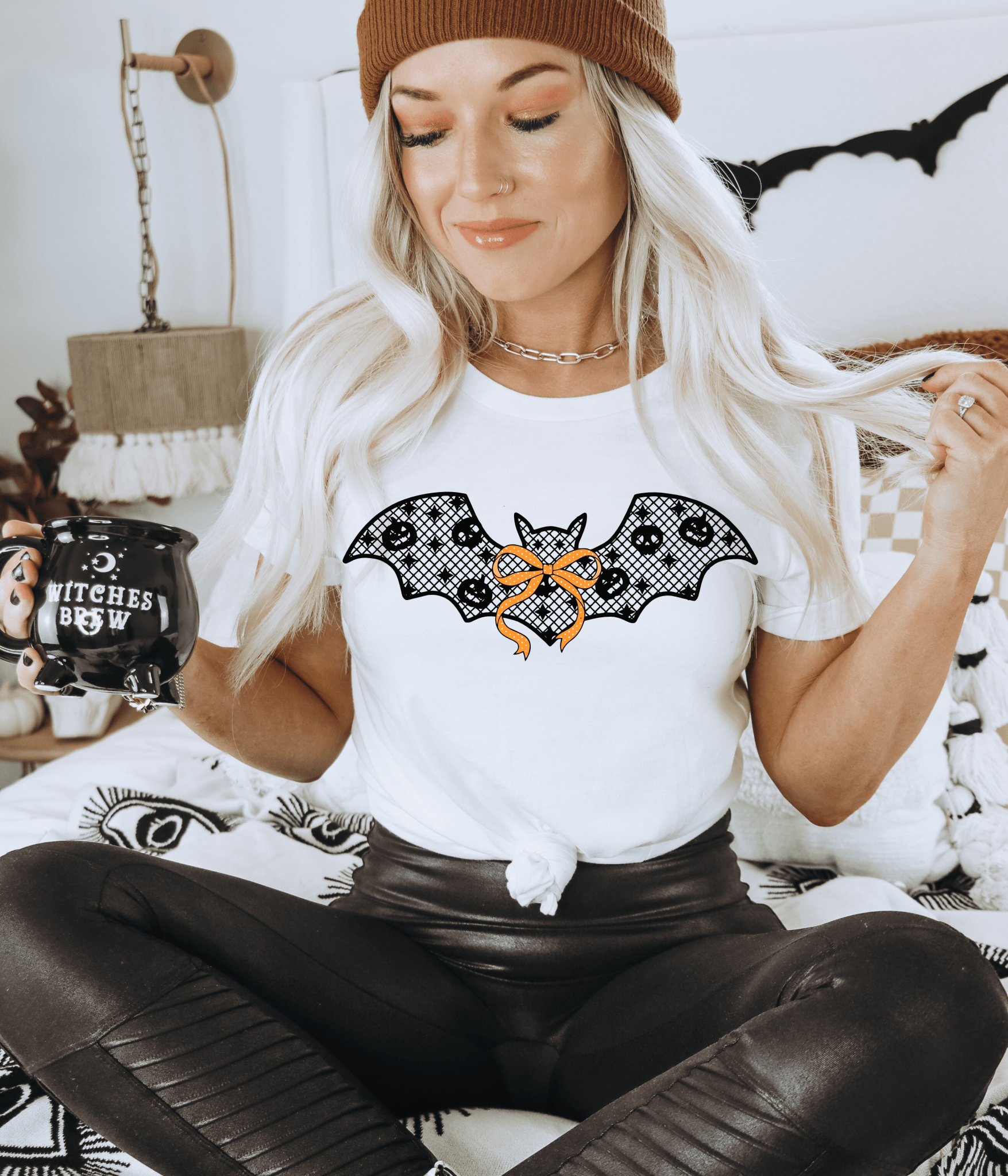 RTS HALLOWEEN BAT ORANGE BOW SCREEN PRINT transfer ADULT 6X12 - Do it yourself Transfers