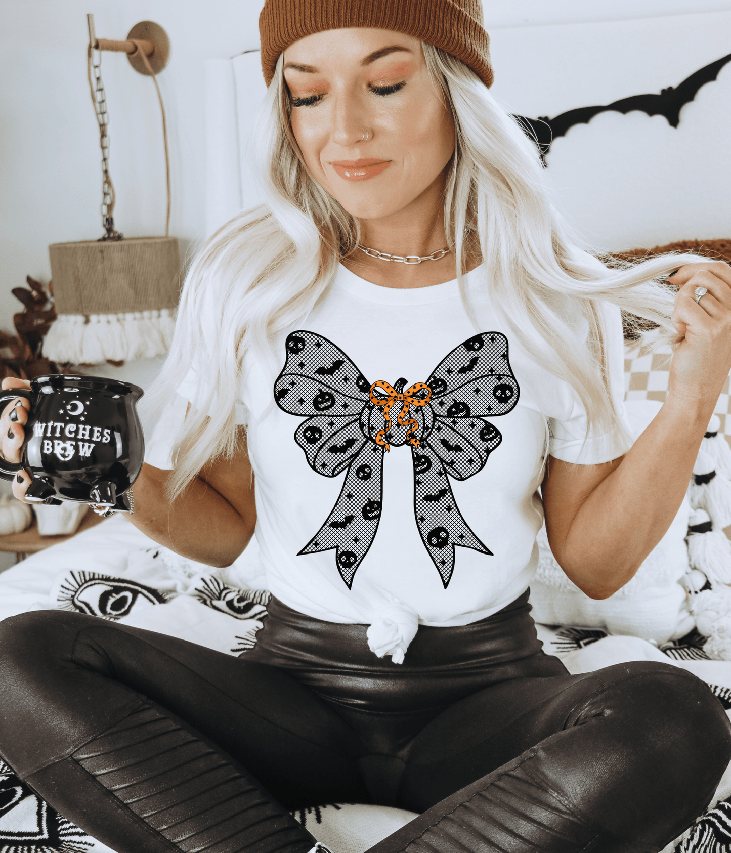 RTS HALLOWEEN BOW LACE PUMPKIN ORANGE SCREEN PRINT transfer ADULT 10X12 - Do it yourself Transfers