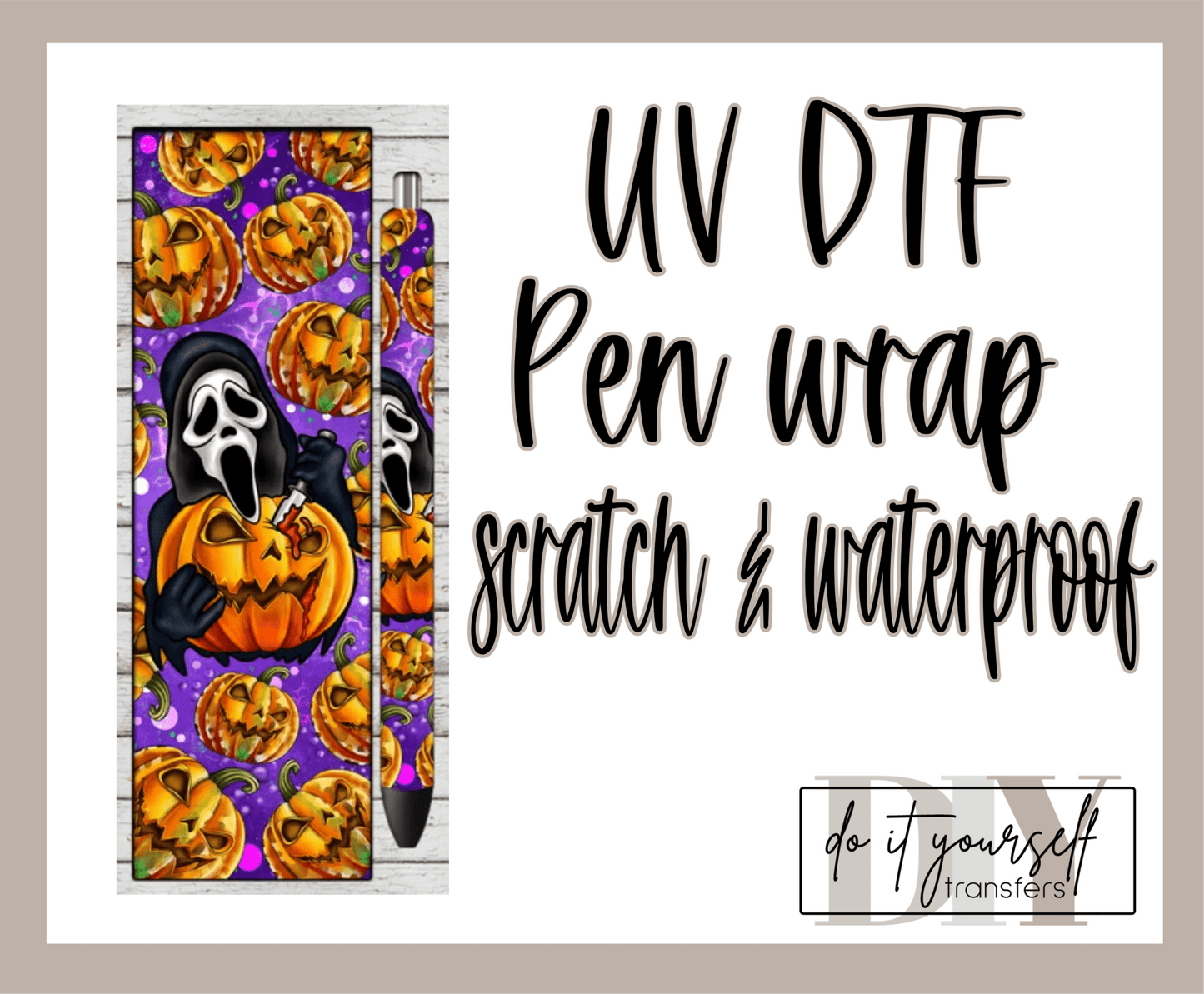 RTS Halloween pumpkin scream FULL UV DTF PEN WRAP 1.5X5 - Do it yourself Transfers