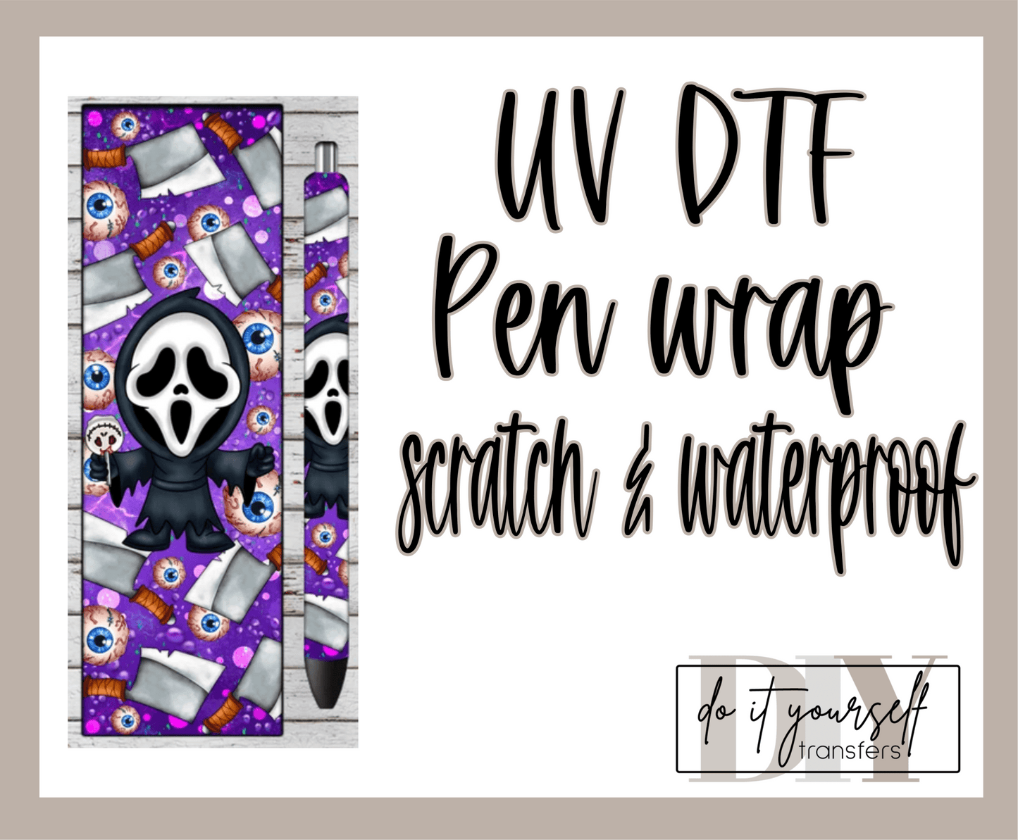 RTS Halloween scream purple scary eye FULL UV DTF PEN WRAP 1.5X5 - Do it yourself Transfers