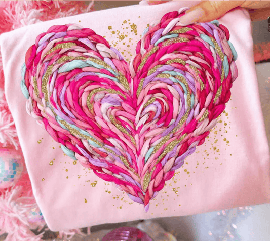 RTS HEART MULTI COLOR YARN FAUX DTF DIRECT TO FILM transfers ADULT 10X12 - Do it yourself Transfers