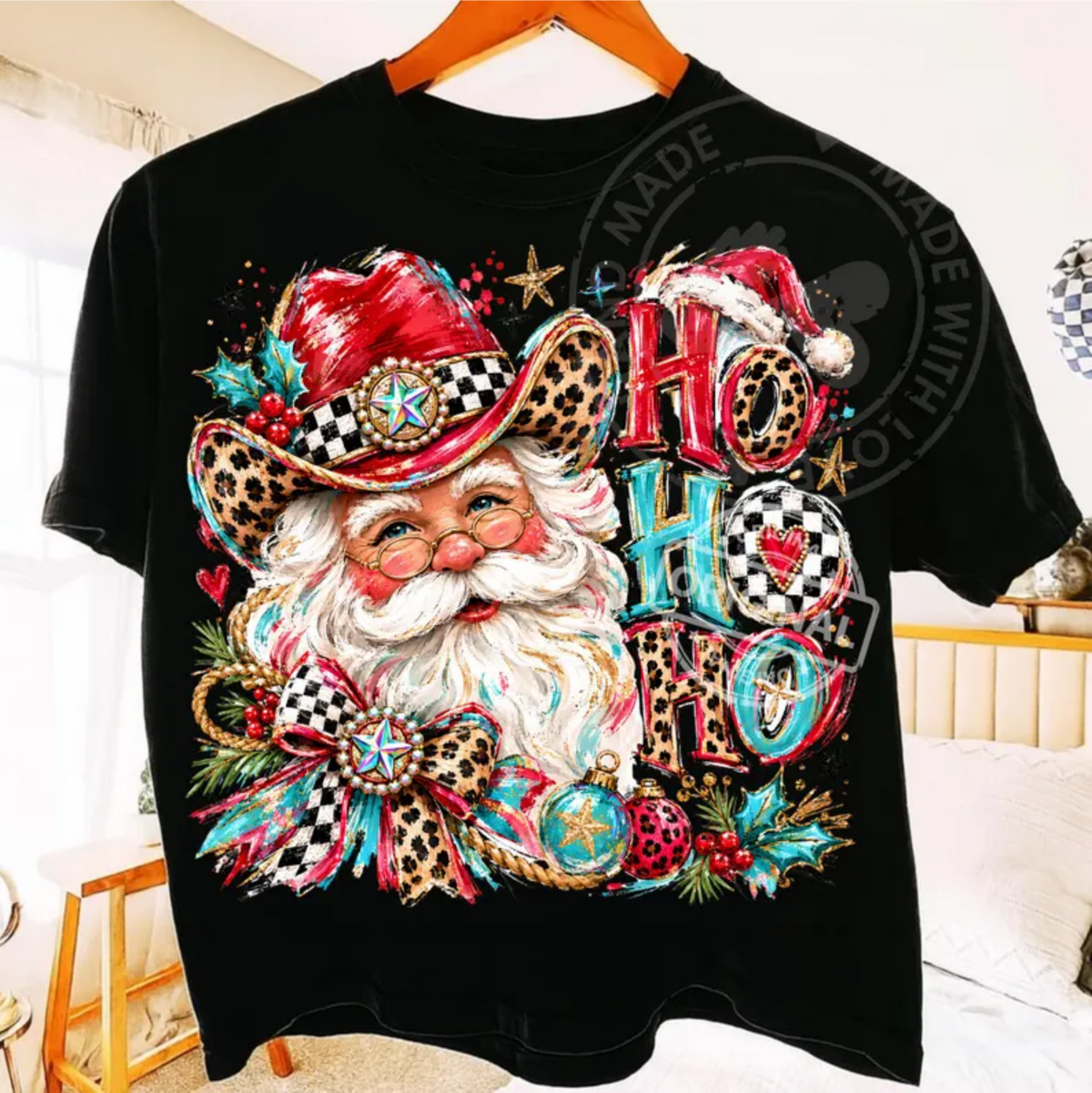 RTS HO HO HO SANTA COWBOY DTF DIRECT TO FILM transfers ADULT 10.5X11.5 - Do it yourself Transfers