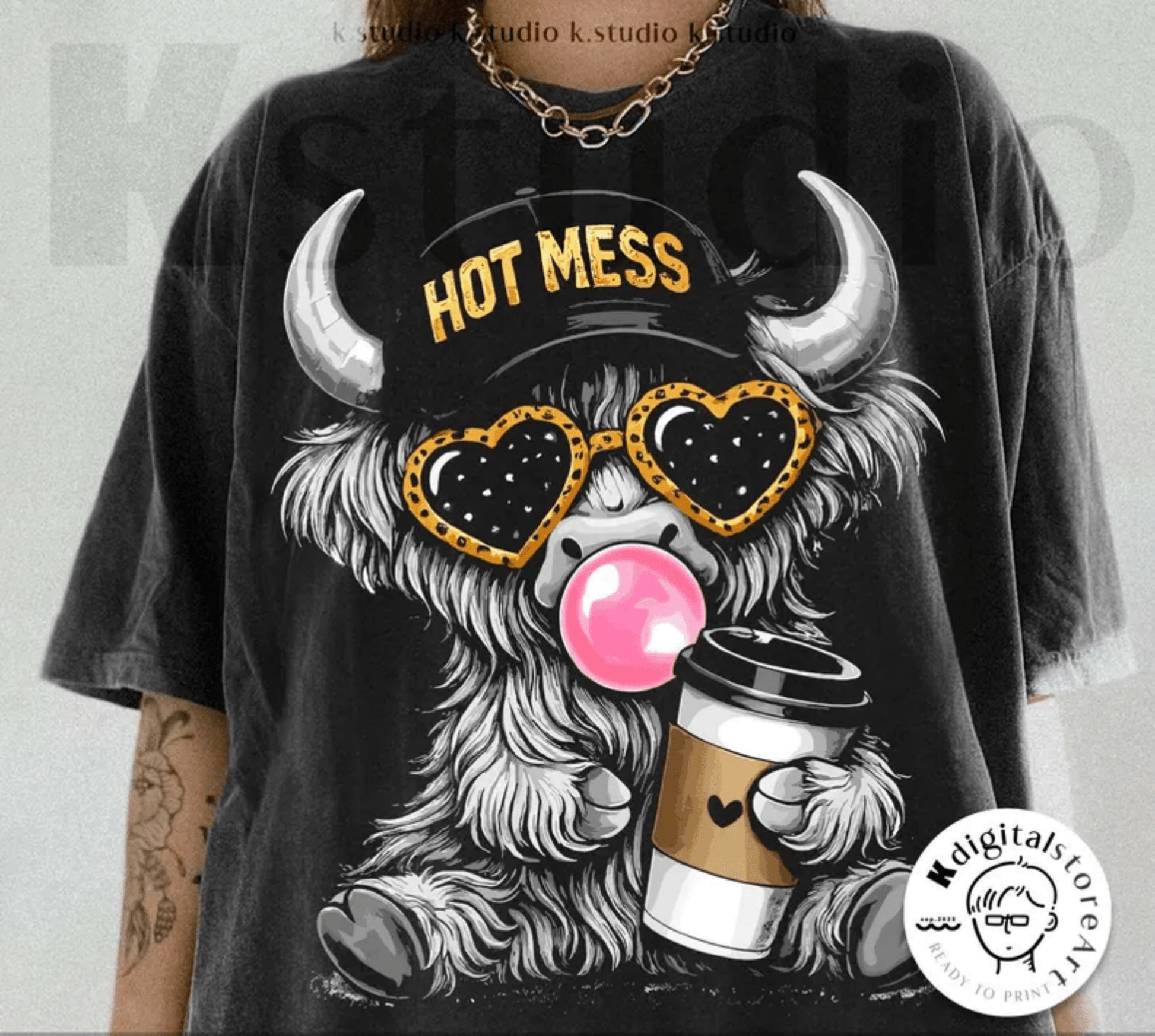 RTS HOT MESS HIGHLAND COW DTF DIRECT TO FILM transfers ADULT 10X11.5 - Do it yourself Transfers