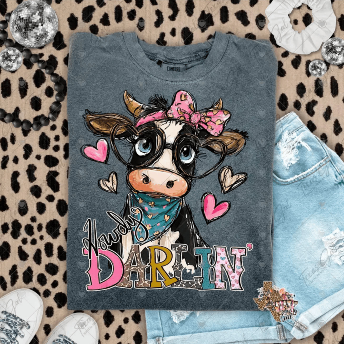 RTS HOWDY DARLIN' COW GLASSES DTF DIRECT TO FILM transfers ADULT 10X11.5 - Do it yourself Transfers