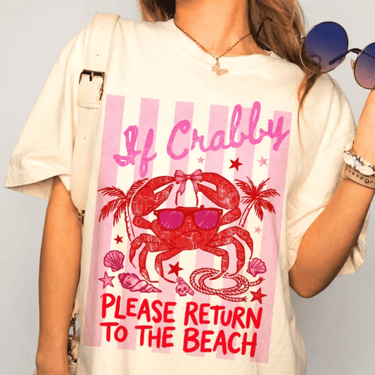 RTS IF CRABBY PLEASE RETURN TO THE BEACH RED PINK STRIPES DTF DIRECT TO FILM transfers ADULT 10X11.5 - Do it yourself Transfers