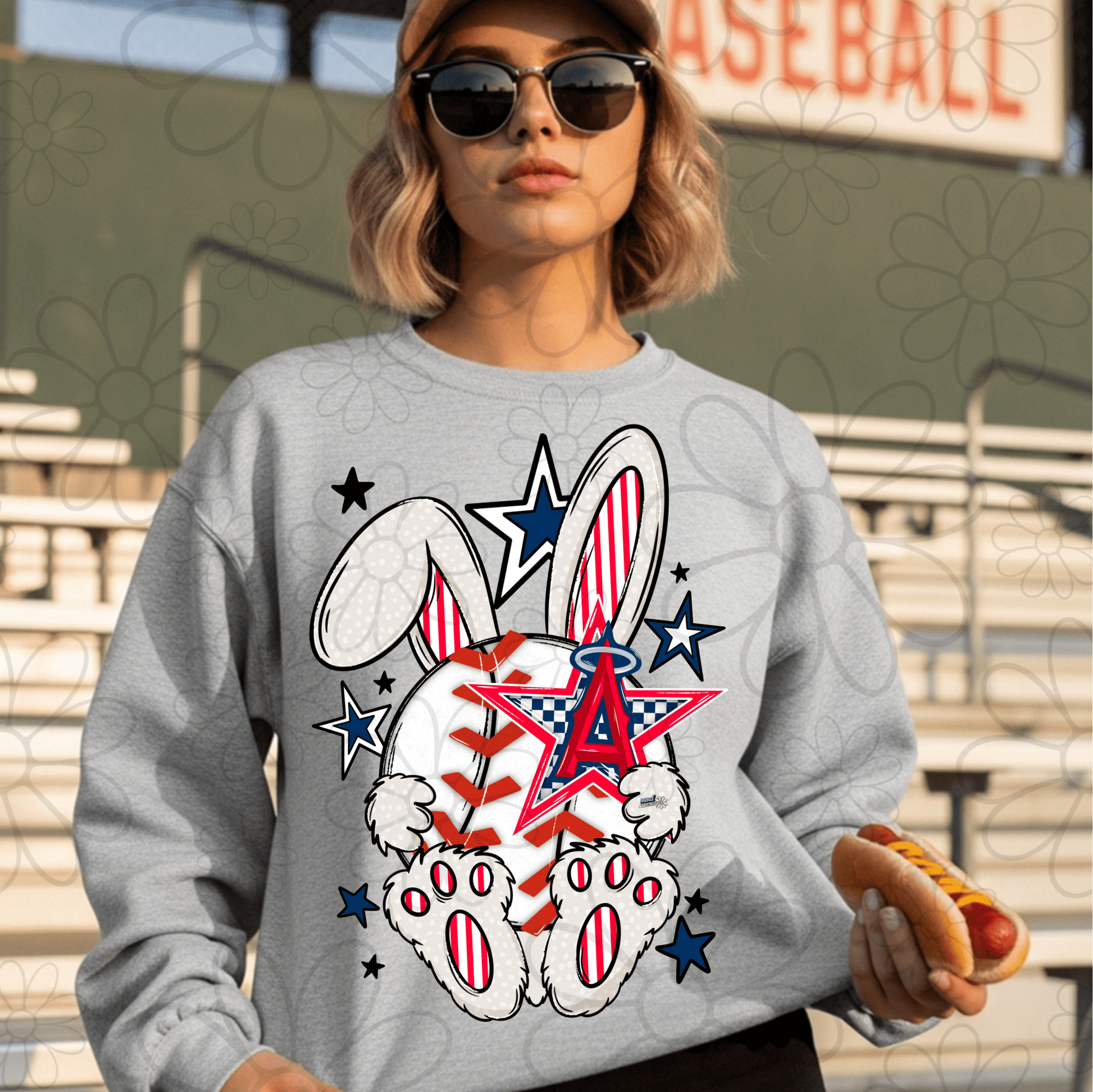 RTS LA ANGELS EASTER BUNNY BASEBALL DTF DIRECT TO FILM transfers ADULT 10X11.5 - Do it yourself Transfers