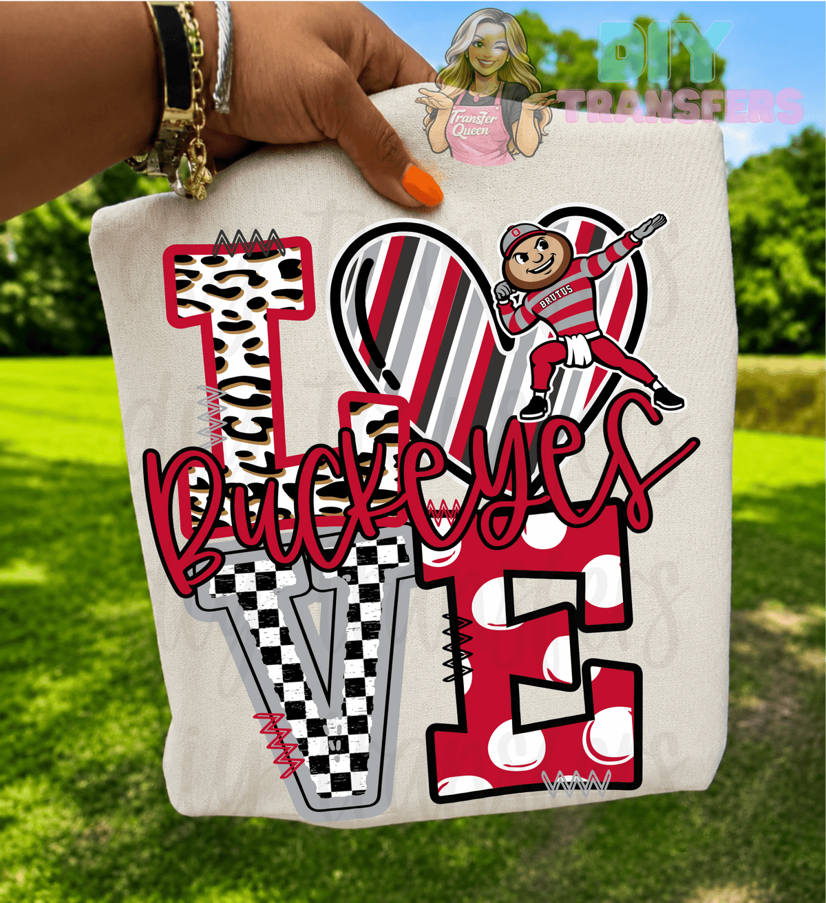RTS LOVE BUCKEYES RED GREY DTF DIRECT TO FILM transfers ADULT 10X11.5 - Do it yourself Transfers