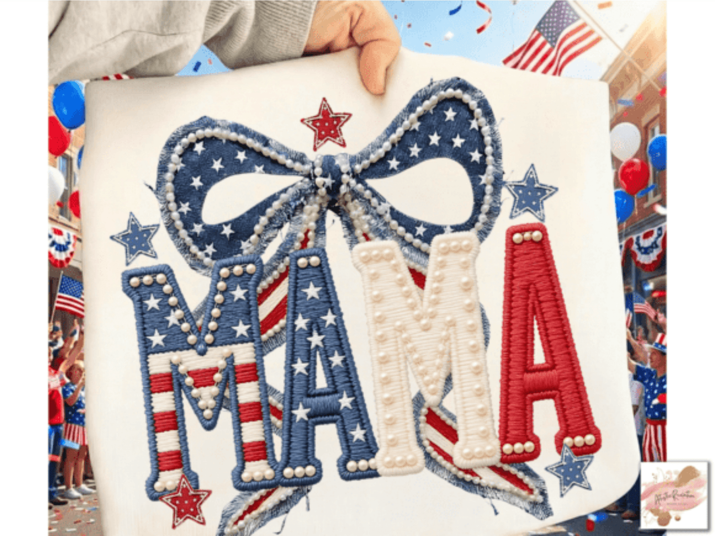 RTS MAMA BOW JULY 4TH DTF DIRECT TO FILM transfers ADULT 10X11.5 - Do it yourself Transfers