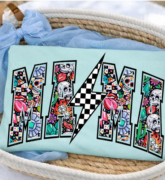 RTS MAMA CHECKER SKULLIE LIGHTING DTF DIRECT TO FILM transfers ADULT 10X11.5 - Do it yourself Transfers