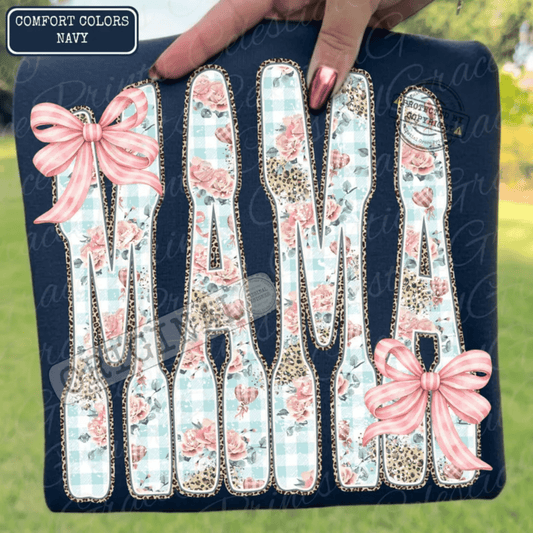 RTS MAMA FLOWERS LEOPARD PINK BOWS DTF DIRECT TO FILM transfers ADULT 10X11.5 - Do it yourself Transfers