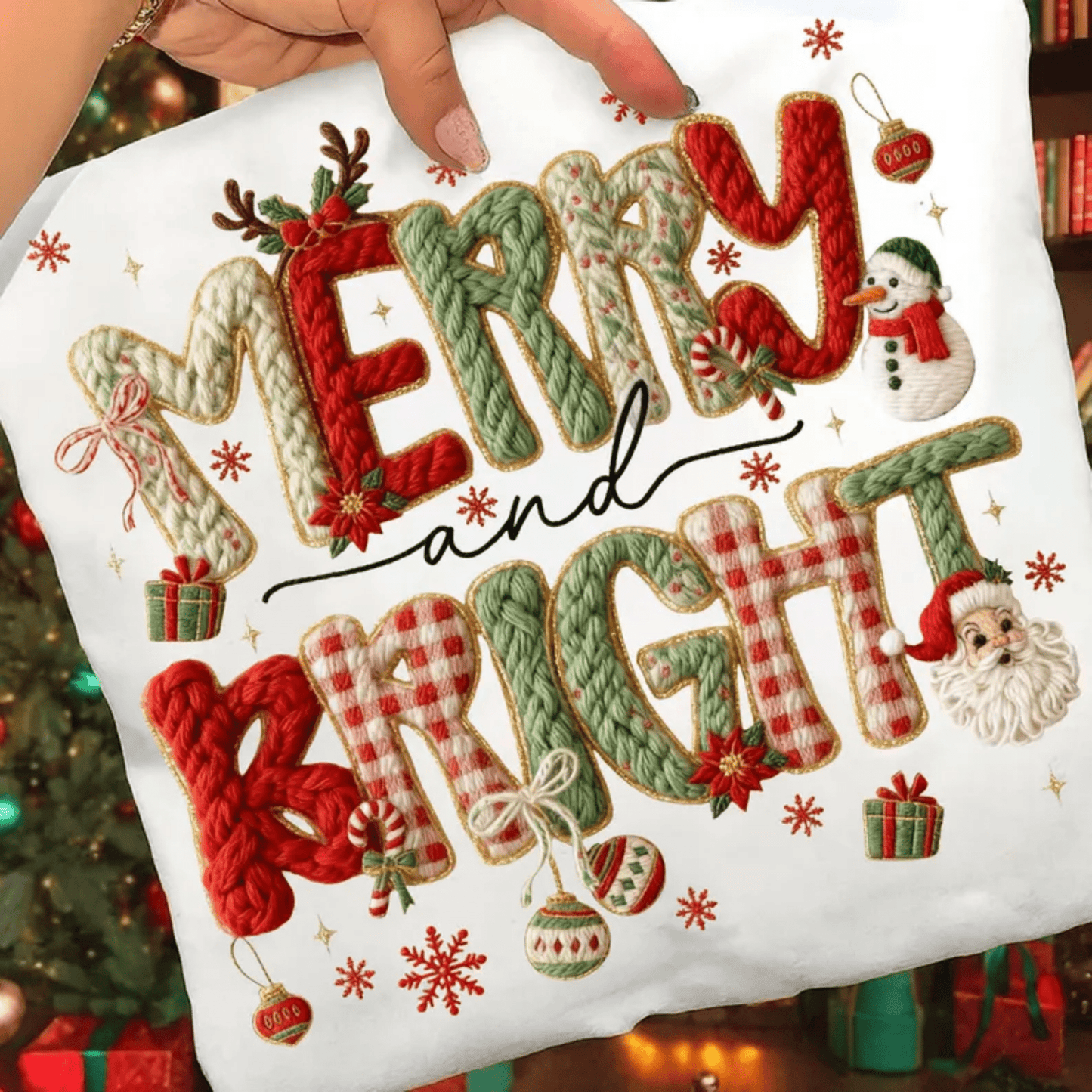 RTS MERRY AND BRIGHT WHITE GREEN RED SNOWMAN FAUX DTF DIRECT TO FILM transfers ADULT 10X12 - Do it yourself Transfers