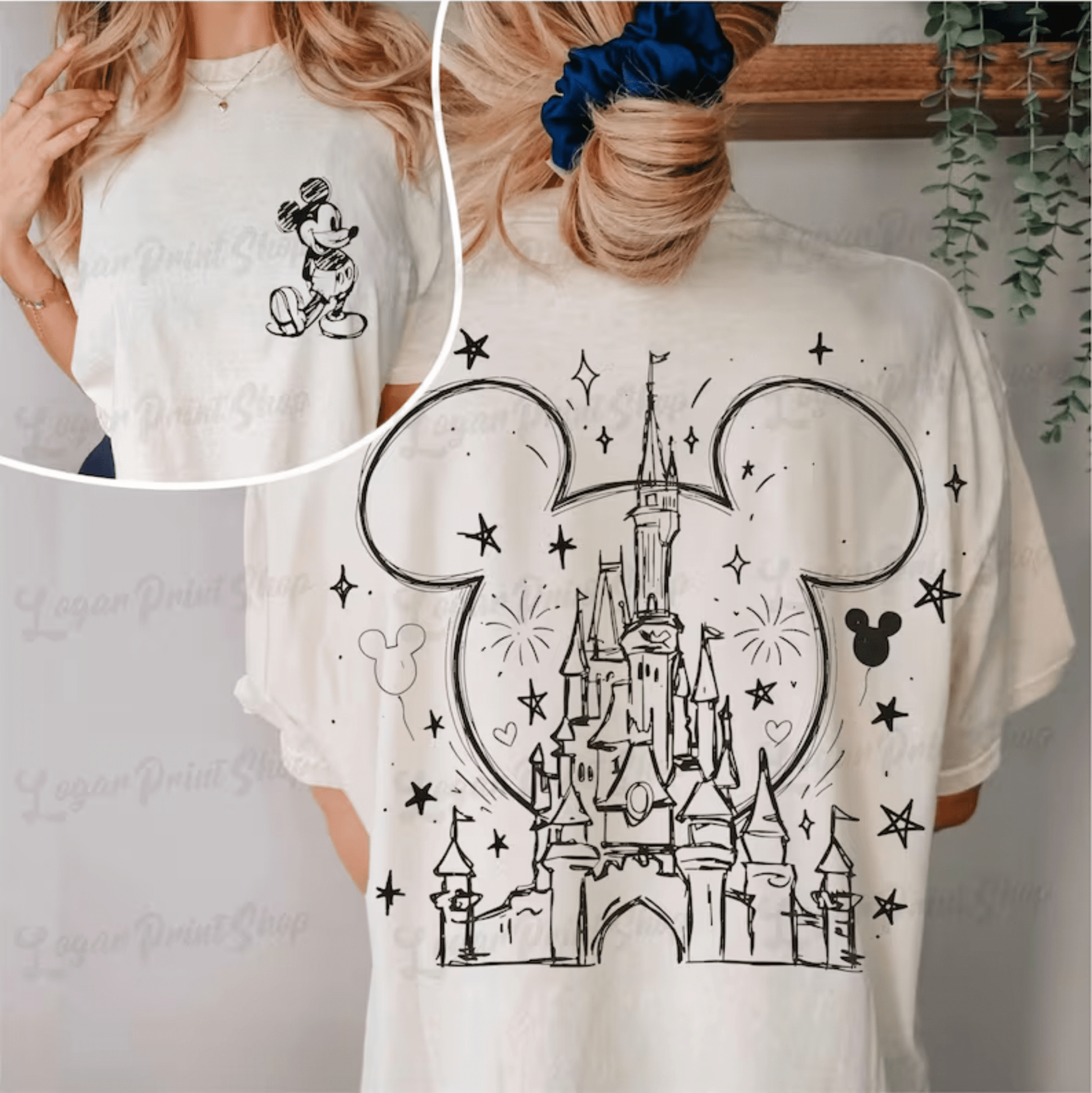 RTS MICKEY CASTLE SINGLE COLOR FRONT BACK DTF DIRECT TO FILM transfers ADULT 10X11.5 - Do it yourself Transfers