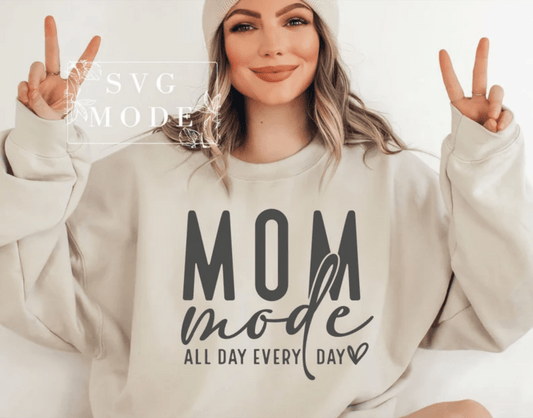 RTS MOM MODE all day every day heart SINGLE COLOR BLACK Screen Print transfers size ADULT 10X12 - Do it yourself Transfers