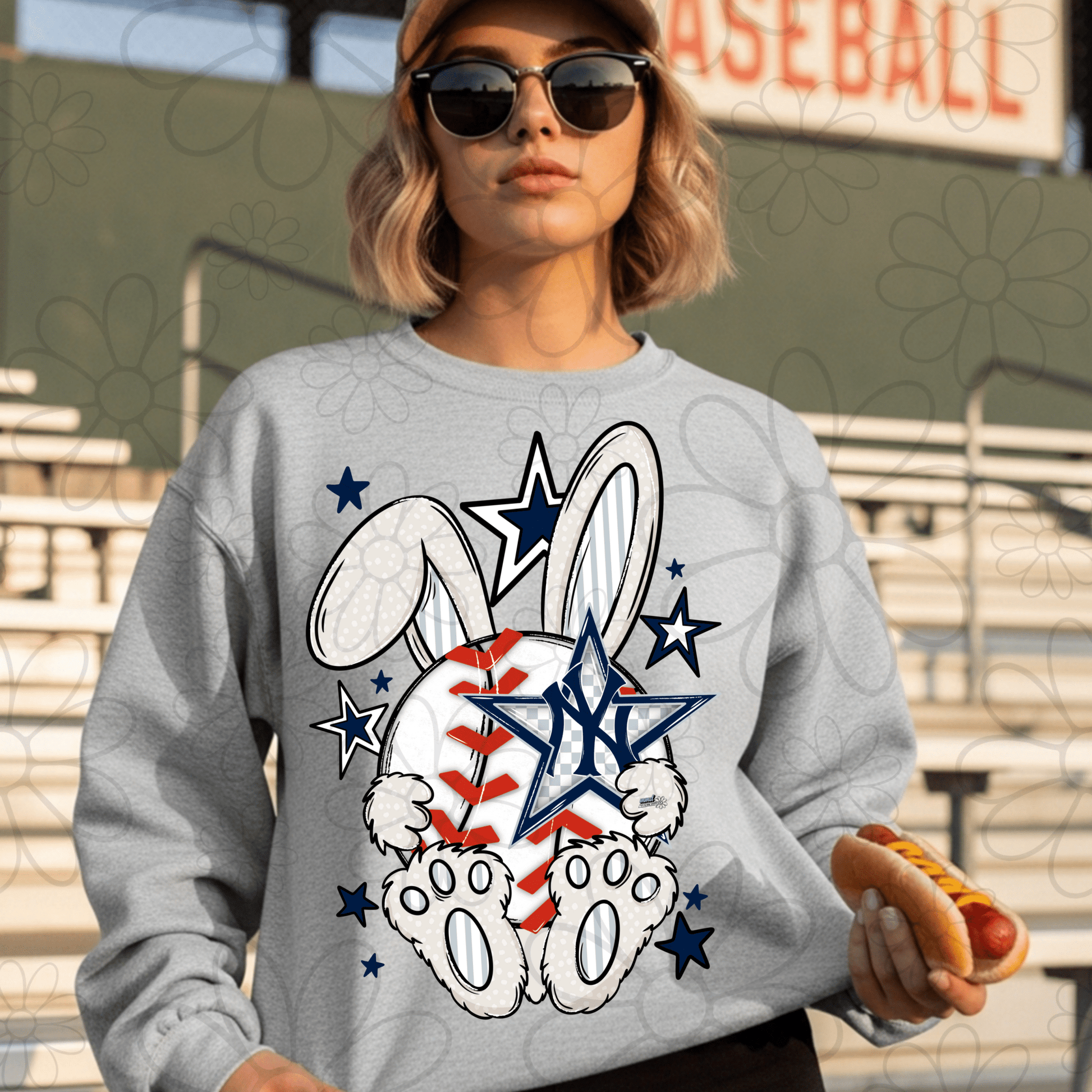 RTS NY YANKEES EASTER BUNNY BASEBALL DTF DIRECT TO FILM transfers ADULT 10X11.5 - Do it yourself Transfers