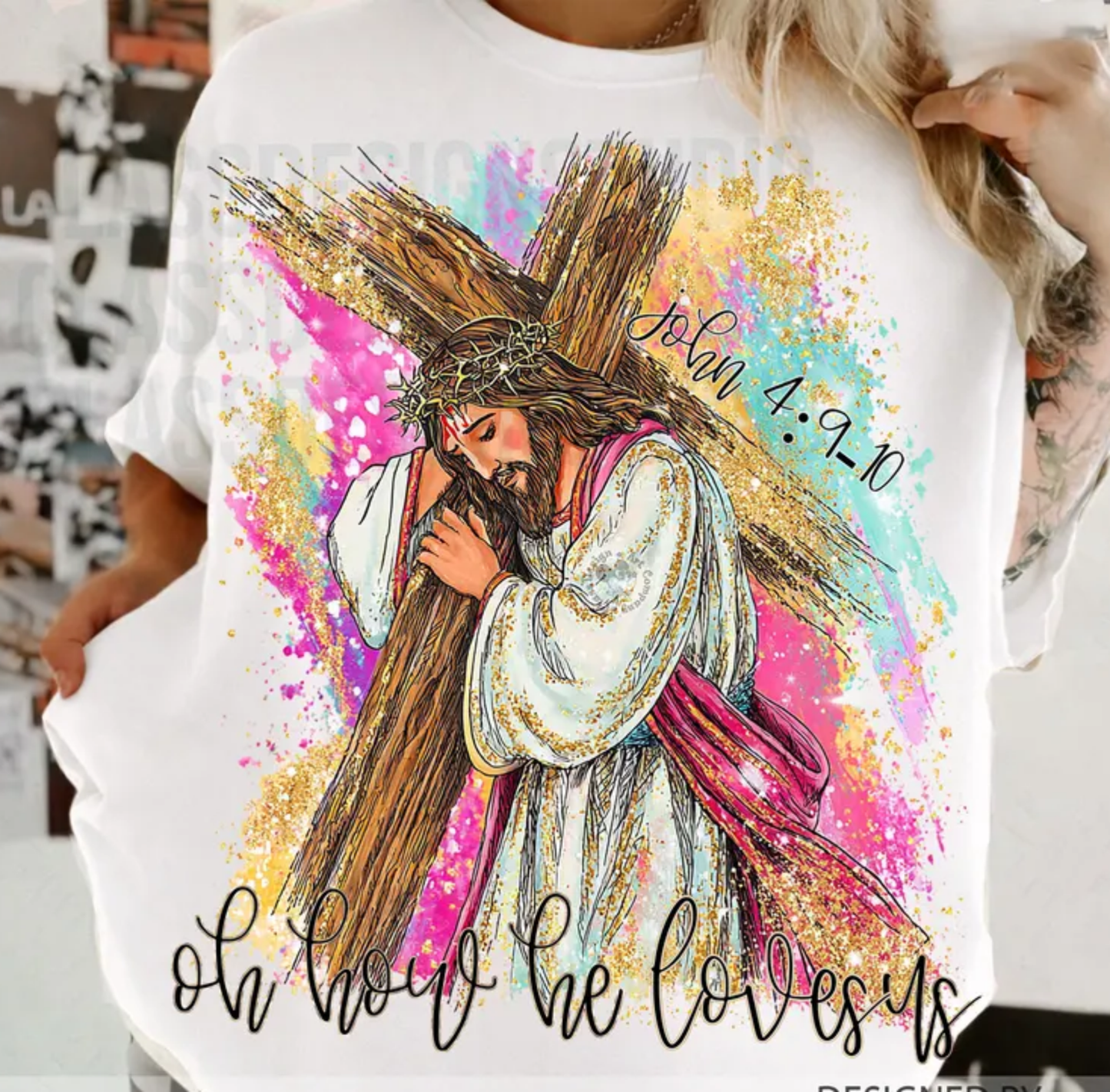 RTS OH HOW HE LOVES US JESUS CROSS DTF DIRECT TO FILM transfers ADULT 10X11.5 - Do it yourself Transfers