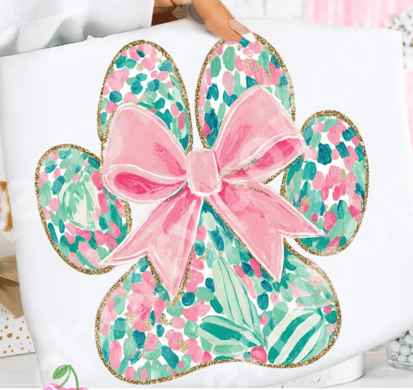 RTS PAW PRINT BOW PINK DTF DIRECT TO FILM transfers ADULT 10X11.5 - Do it yourself Transfers