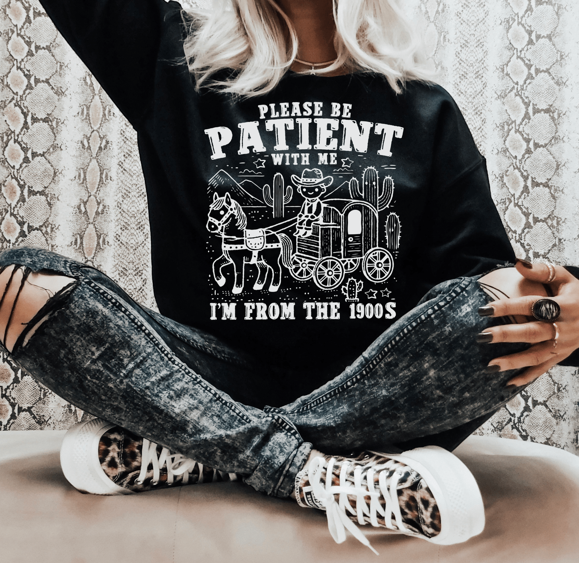 RTS Please be patient with me I'm from the 1900s SINGLE COLOR WHITE Screen Print transfers size ADULT 10X12 15 - C - Do it yourself Transfers